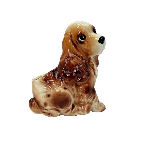 Vintage Relpo 1893 Japan MCM Ceramic Cocker Spaniel Dog Planter Sponge Holder 5" - Picture 1 of 16